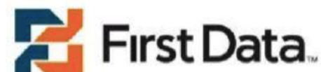 A black and white logo of the company first data.